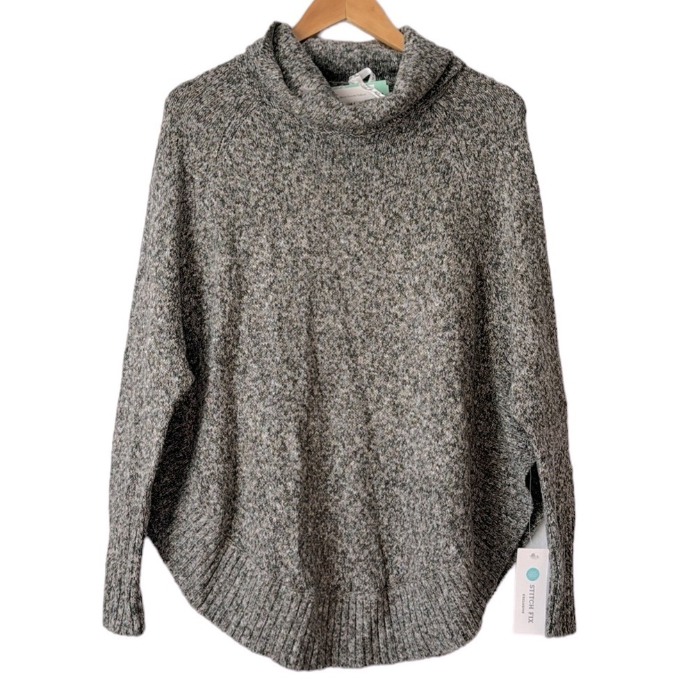 Stitchfix Poncho Sweater NWT Leo & Nicole Womens XS Grey Soft Cozy Knit Pullover
